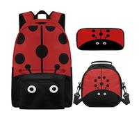 SEANATIVE Ladybug Set of 3 School Backpack for Girls, Softy Shoulder Schoolbag with Pen Pencil Storager and Lunch Box Meal Holder for Student Casual Daypack Laptop Rucksack