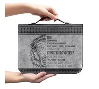 SEANATIVE Leather Retro Bible Cover for Men Women Be Strong and Courageous Inspirational Bible Verse with Lion Print Bible Case Bag with Zipper,Black