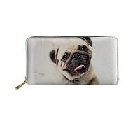 SEANATIVE Leather Wallets Pug Dog Design Women Girls Clutch Handbag with Card Slots Perfect for Gift Zipper Around
