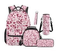 SEANATIVE Leopard Print Backpack Set of 5 Axolotl 17 Inch Soft Backpack with Lunch Bag Pencil Pouch for 9-12 Years Old Elementary to Middle School Unisex Bookbag Set