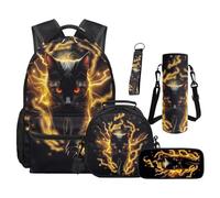 SEANATIVE Lightning Cat Backpack Set for 9-12 Years Old 5 Pcs 17 Inch Lightweight Bookbag with Insulated Lunch Bag Pencil Case for Elementary School Gift for Son