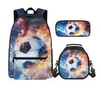 SEANATIVE Lightning Soccer 3 Pieces Backpack Boys Girls Large Capacity School Bag Set Laptop Bag with Adjustable Strap,Pencil Pen Stationary Bag and Lunch Totes for 1St Grade to 3rd Grade