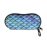 SEANATIVE Lightweight Glasses Case with Carabiner Hook Blue Mermaid Scale Pattern Zipper Box for Reading Glasses,Swimming Glasses,Sport Driving Sunglasses