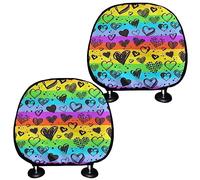 SEANATIVE Love Heart Print Car Headrest Cover Soft Polyester Universal Headrest Covers Rainbow Auto Head Cushion Cover Car Decor Accessories