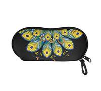 SEANATIVE Mandala Peacock Feather Print Glasses Pouch Zipper Eyeglasses Case Organizer with Belt Clip for Women