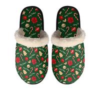 SEANATIVE Merry Christmas Slipper for Women Men Winter Fuzzy House Slipper Xmas Flower Print Slip On Indoor Slipper