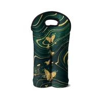 SEANATIVE Modern Marble Print 2 Bottle Wine Carrier Tote Bag Wine Accessories Portable Insulated Wine Bottle Protector Cover for Travel,Green Golden Line