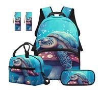 SEANATIVE Mushroom Backpack Set for 9-12 Years Old 5 Pcs Sea Turtle 17 Inch Lightweight Bookbag with Insulated Lunch Bag Pencil Case for Elementary School Gift for Daughter