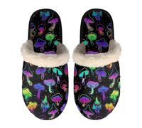 SEANATIVE Neon Trippy Mushroom Print Women Fuzzy Slippers Fashion Home Shoes Soft Warm Slip On House Slippers for Indoor Outdoor