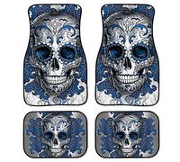 SEANATIVE Non-Slip Front&Rear Car Floor Mats,Sugar Skull Mandala Design Boho Auto Interior Rugs 4 Packs Set,Universal Fit Most Vehicle SUV Truck Van