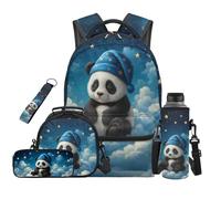 SEANATIVE Panda Backpack Set 5 Pcs Cartoon 17 Inch Soft Backpack with Lunch Bag Pencil Pouch for 9-12 Years Old Elementary to Middle School Multifunction Bookbag Set
