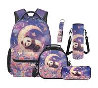 SEANATIVE Panda Backpack Set 5 Pcs Cute Large Capacity Multifunctional Bookbag with Lunch Bag Pencil Case for Kids Elementary Primary