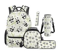 SEANATIVE Panda Kids Backpack Set of 5 Cartoon 17 Inch Lightweight Backpack with Lunch Bag Pencil Pouch for 9-12 Years Old Elementary to Middle School Cute Bookbag