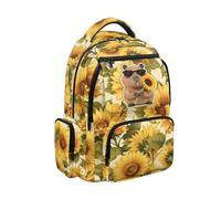 SEANATIVE Personalized Name School Backpack for Girls, Sunflower Capybara 17 Inch Lightweight Bag for Ages 9-12, 600D Breathable & Multi-Pockets for Elementary