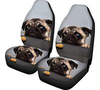 SEANATIVE Pet Seat Cover 2 Pace Universal Fit Full Set Car Interior Seat Covers,Funny Pug Dog Flexible Elastic Comfy Seat Protectors