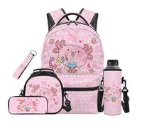 SEANATIVE Pink Axolotl Backpack Set of 5 Kawaii 17 Inch Soft Backpack with Lunch Bag Pencil Pouch for 9-12 Years Old Elementary to Middle School Cute Bookbag Set