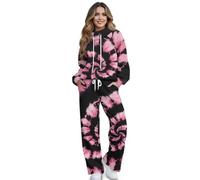SEANATIVE Pink Black Tie dye Women Fall 2 Piece Outfits Sweatsuits Long Sleeve Sweatshirt Wide Leg Pants Mock Neck Tracksuit Lounge Sets Oversized Sportswear Plus Size Jogger Set for Teen Girls