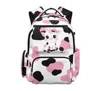 SEANATIVE Pink Cow School Backpack for Girls 17 Inch Large Capacity Kids Backpack, 600D Tear Resistant & Padded Tablet Sleeve, Cute Bookbag for Grades 3-6 Ages 9-12