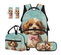 SEANATIVE Pink Dog Backpack Set of 5 Cute 17 Inch Soft Backpack with Lunch Bag Pencil Pencil Case for 9-12 Years Old Elementary to Middle School