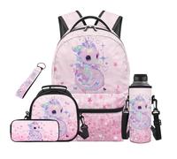 SEANATIVE Pink Dragon Backpack Set of 5 Cute 17 Inch Soft Backpack with Lunch Bag Pencil Case for 9-12 Years Old Elementary to Middle School Gift for Daughter