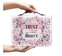 SEANATIVE Pink Floral Bible Cover for Women Large Leather Bible Holder Case Study Bible Carrying Bag Organizer with Durable Handle