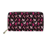 SEANATIVE Pink Poodle Love Print Women Cute Wallet Durable Leather Long Purse Zipper Card Holder Organizer Multi-Functional Clutch Bag