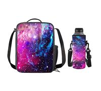 SEANATIVE Portable Lunch Tote Bag with Water Bottle Carrier for School Travel Picnic Office,Starry Sky Purple Blue