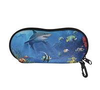 SEANATIVE Portable Travel Zipper Sunglasses Case with Belt Clip Blue Shark Design Hard Case Protective Box with Hook for Kids