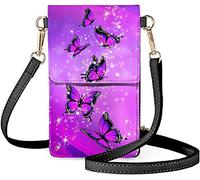 SEANATIVE Purple Butterfly Crystal Design Small Crossbody Phone Purse Shoulder Bag for Women Mini Phone Pouch Holder Leather Wallet