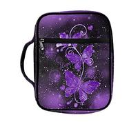 SEANATIVE Purple Butterfly Print Bible Cover Case for Women Girls Lightweight Bible Book Carrying Bag with Handle Pockets Makeup Organizers