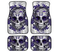 SEANATIVE Purple Sugar Skull Car Floor Mats,Full Set of Front&Rear Mandala Skull Carpets 4 Pieces,Universal Auto Interior Accessories Boho Style