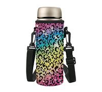 SEANATIVE Rainbow Leopard Print Water Bottle Case Bag Cooler Carrier with Shoulder Strap for Girls Boys Women Men