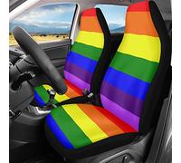 SEANATIVE Rainbow Stripe Print Car Seat Cover Full Set of 2 Universal Fit Bucket Seat Protector for Women Men Breathable Front Seat Cover