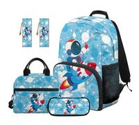 SEANATIVE Rocket Kids Backpack Set 5 Pcs, 17 Inch Waterproof School Bag Set for Boys 9-12 Years Old Bookbag with Lunch Box, Pencil Case & 2 Bookmarks
