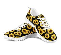 SEANATIVE Running Shoes Women Sunflowers Print Black Sneakers Easy Go Walking Flats for Girls Sport Running Jogging Shoes38