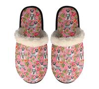 SEANATIVE Schnauzer Dog Floral Print Women Warm Plush House Slippers Comfortable Winter Home Shoes Non-slip Sole