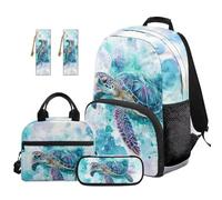 SEANATIVE Sea Turtle Backpack Set of 5 Cartoon 17 Inch Adjustable Padded Straps Backpack with Lunch Box Pencil Pouch for 9-12 Years Old Kids Middle School School Supply Set