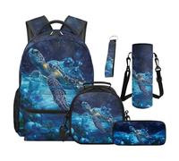 SEANATIVE Sea Turtle Backpack Set of 5 Cartoon 17 Inch Soft Backpack with Lunch Bag Pencil Pouch for 9-12 Years Old Elementary to Middle School Cartoon Bookbag Set