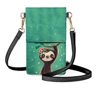 SEANATIVE Sloth Gift for Girls Leather Phone Purse Womens Small Crossbody Cellphone Pouch Bag with Adjustable Strap,Cartoon Sloth Design