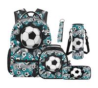 SEANATIVE Soccer Backpack Set of 5 Cool 17 Inch Soft Backpack with Lunch Bag Pencil Case for 9-12 Years Old Elementary to Middle School Gift for Brother