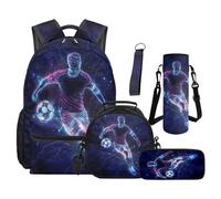 SEANATIVE Soccer Backpack Set of 5 Lightning Print 17 Inch Soft Backpack with Lunch Bag Pencil Pouch for 9-12 Years Old Elementary to Middle School Cartoon Bookbag Set