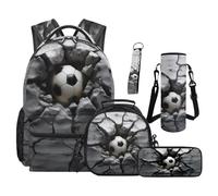 SEANATIVE Soccer Backpack Set of 5 Sports Print 17 Inch Soft Backpack with Lunch Bag Pencil Pouch for 9-12 Years Old Elementary to Middle School Cool Bookbag Set