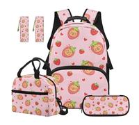 SEANATIVE Strawberry 17 Inch Backpack Set for Kids 9-12 Years Old Capybara Backpack with Lunch Box 5 Pcs Set Durable School Bag with Pencil Case & 2 Bookmarks for Middle School