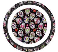 SEANATIVE Sugar Skull Steering Wheel Covers Anti-Slip Sweat Absorption Comfort Grip Neoprene Stretchy Automotive Steering Wheel Protection Universal Fit