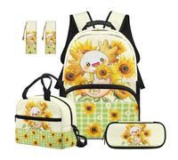 SEANATIVE Sunflower 17 Inch Backpack Set for Kids 9-12 Years Old, Axolotl Backpack with Lunch Box 5 Pcs Set Durable School Bag with Pencil Case & 2 Bookmarks for Middle School