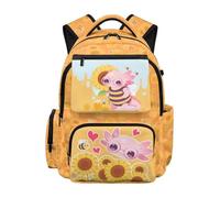 SEANATIVE Sunflower 17 Inch Lightweight School Backpack for Girls Axolotl School Bag with Padded Laptop Sleeve & Multi-Pockets, Perfect for 9-12 Years Old