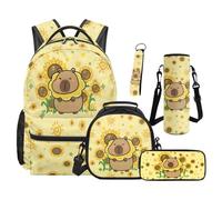 SEANATIVE Sunflower Backpack Set 5 Pcs Capybara 17 Inch Large Capacity Backpack with Lunch Bag Pencil Pouch for 9-12 Years Old Elementary to Middle School