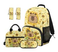 SEANATIVE Sunflower Backpack Set of 5 Capybara 17 Inch Lightweight Backpack with Lunch Bag Pencil Pouch for 9-12 Years Old Elementary to Middle School