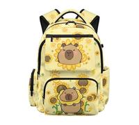 SEANATIVE Sunflower Kids Backpack for Girls 17 Inch Lightweight School Bag, 600D Tear Resistant & Padded Tablet Sleeve, Capybara Bookbag for Elementary Ages 9-12