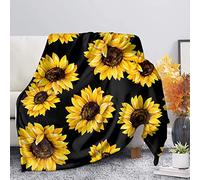 SEANATIVE Sunflowers Print Black Blanket Throw Lightweight Super Soft Cozy Luxury Bed Blanket Microfiber Warm Flannel-XS